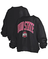 Pressbox Women's Black Ohio State Buckeyes Janise Arch Over Logo Waist Length Oversized Pullover Sweatshirt