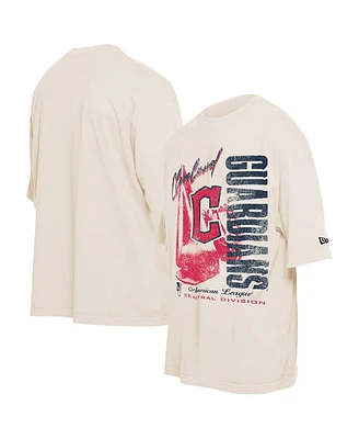New Era Men's Cream Cleveland Guardians Cooperstown Collection Oversized Throwback Distressed T-Shirt
