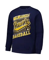 Stitches Men's Navy Milwaukee Brewers Lightweight Crew Sweatshirt