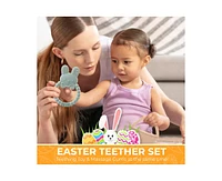 Sperric Easter Plush Bunny and Silicone Teether Set, Cute with Carrot & Basket Teethers