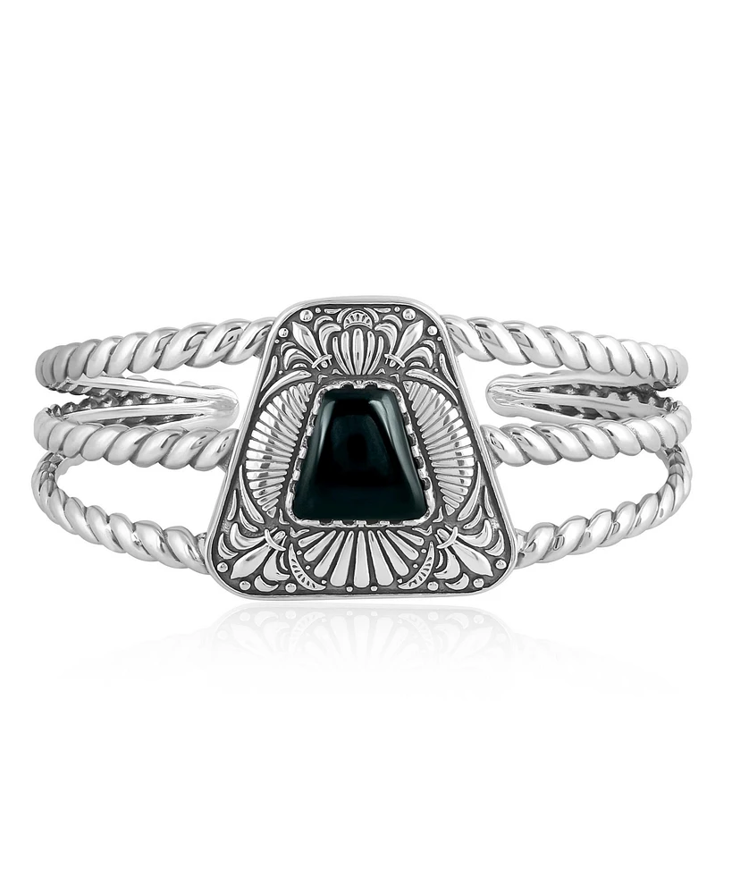 Sterling Silver Black Onyx Trapezoid Cuff Bracelet