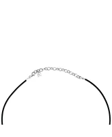 Sterling Silver Black Leather 3 Bead Necklace, 17 to 20 Inches
