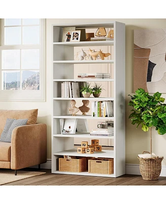 Tribesigns 70.8-Inch Tall White Bookcase, Wooden Library Bookshelf with Mirrored Back Panel, Freestanding 9-Tier Shelf Display Storage Shelves for Hom