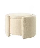 Round Upholstered Storage Ottoman with Teddy Fleece and Foam Cushion for Living Room or Bedroom Footrest Stool No Assembly Needed-The Pop Home