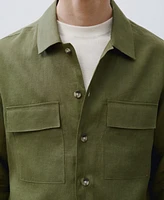 Mango Men's Linen Pocketed Overshirt