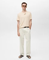 Mango Men's Button Linen Blend T-Shirt