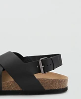Mango Men's Crossed Leather Buckle Sandals