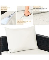 5PCS Patio Rattan Furniture Set Sectional Conversation Sofa w/ Table