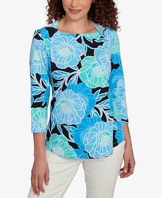 Ruby Rd. Petite Bold Poppies Envelope Neck Top