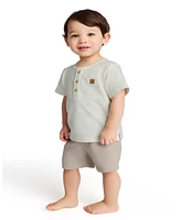 Calvin Klein Baby Boys 2-Piece Slub Jersey Henley T-Shirt and Tonal Plaid Shorts Set