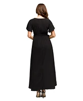 24seven Comfort Apparel Women's V Neck Belted Faux Wrap High Low Dress
