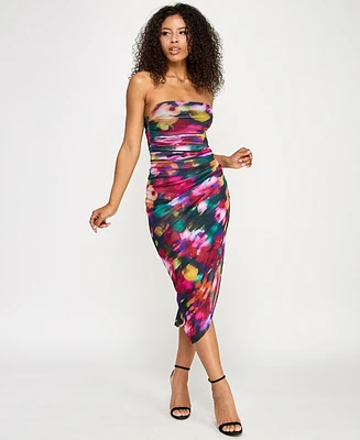Emerald Sundae Juniors' Printed Strapless Midi Dress