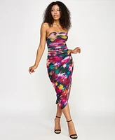 Emerald Sundae Juniors' Printed Strapless Midi Dress