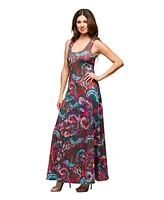 24seven Comfort Apparel Women's Pink and Brown Print Scoop Neck A Line Sleeveless Maxi Dress
