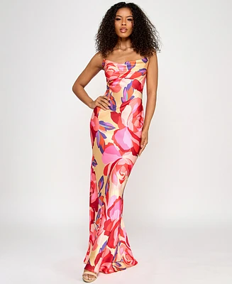 Katia Rae Juniors' Printed Open-Back Gown