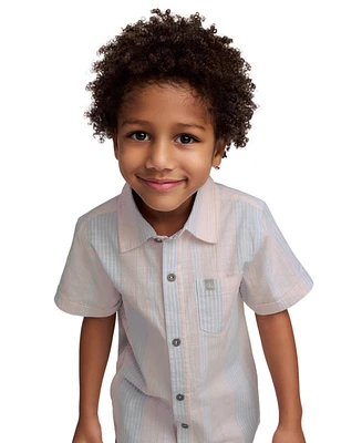 Calvin Klein Toddler and Little Boys 2-Piece Striped Woven Button Front Washed Twill Shorts Set