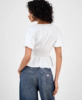 Guess Women's Puff-Sleeve Peplum Top
