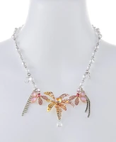 Betsey Johnson Faux Stone Garden Glam Floral Cultivated Pearl Bib Necklace