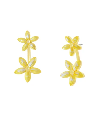 Betsey Johnson Faux Stone Garden Glam Daisy Barbell Jacket Earrings