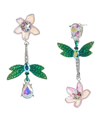 Betsey Johnson Faux Stone Garden Glam Dragonfly Mismatch Linear Earrings