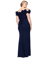 Xscape Plus Ruffled Side-Slit Evening Gown