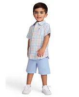 Tommy Hilfiger Toddler Boys 2-Piece Short Sleeve Seersucker Plaid Shirt and Oxford Shorts Set