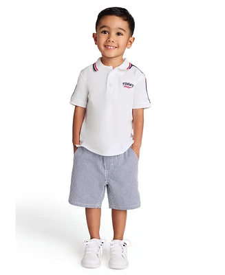 Tommy Hilfiger Toddler Boys 2-Piece Signature Polo Shirt and Yarn-Dyed Stripe Oxford Shorts Sets