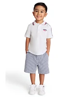 Tommy Hilfiger Toddler Boys 2-Piece Signature Polo Shirt and Yarn-Dyed Stripe Oxford Shorts Sets