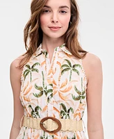 Taylor Women's Printed Taffeta-Belt Sleeveless Dress