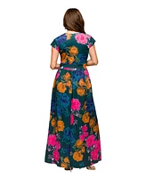 24seven Comfort Apparel Women's Cap Sleeve V Neck Side Slit Pocket Maxi Dress