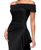 Xscape Women's Off-The-Shoulder Ruffled Side-Slit Gown