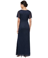 Sl Fashions Petite Flutter-Sleeve Embellished Glitter Gown