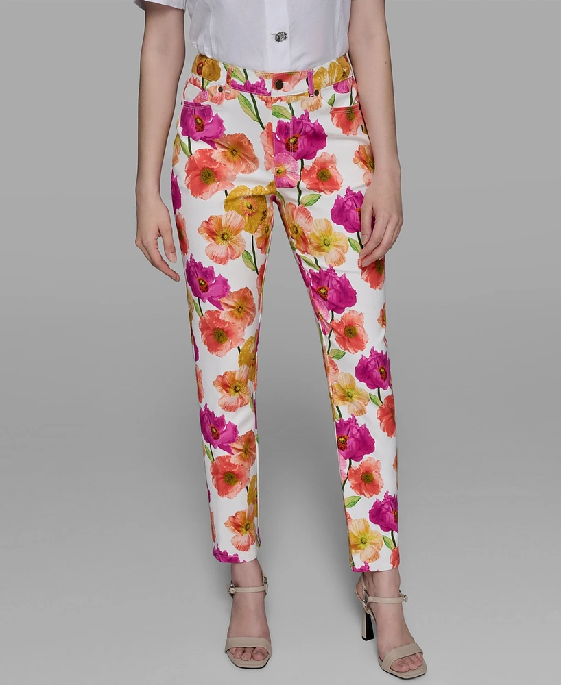Karl Lagerfeld Paris Women's Floral-Print Straight-Leg Pants