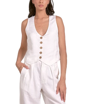 Elan Women's Sleeveless Button-Front Halter Vest