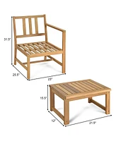 3 in 1 Patio Table Chairs Set Solid Wood Garden Furniture
