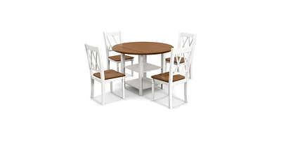 Space-Saving 5-Piece Dining Set – Round Drop Leaf Table with 4 Chairs for Kitchen or Apartment