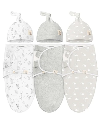 KeaBabies 3-Pack Organic Baby Swaddle Sleep Sacks with Knot Hats, Newborn Swaddles Wrap 0-3 Months, Ergonomic Wearable Blanket