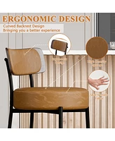 Dyhome 24 inches Bar Stools Set of 2, Counter Height with Leather Pad Wood Back, Upholstered Barstools for Kitchen Island, Cafe