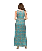 24seven Comfort Apparel Women's Sky Blue Sleeveless V Neck Maxi Dress with Pockets