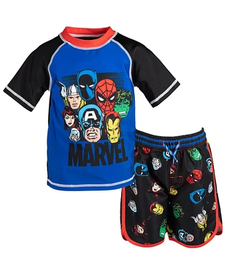 Avengers Boys Upf 50+ Rash Guard and Swim Trunks Outfit Set