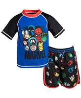 Avengers Boys Upf 50+ Rash Guard and Swim Trunks Outfit Set