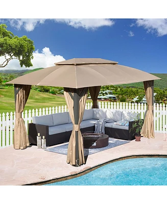 Gazebo 10x14FT, Outdoor with Double Roofs, Privacy Curtains, Mosquito Nettings, Heavy Duty Metal Frame Party Tent Canopy for Patio, Backyard, D