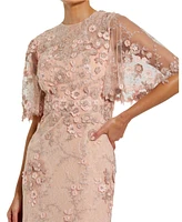 Mac Duggal Women's Flutter Sleeve Floral Embroidered Net Gown