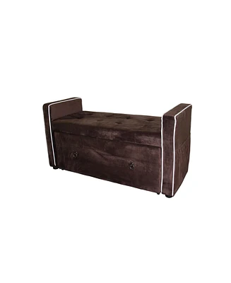 Suede Storage Bench with Drawer for Shoes and Accessories in Entryway
