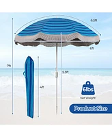 Gymax 6.5 Ft Beach Umbrella w/ Fringe Tassel Push Button Tilt Sand Anchor