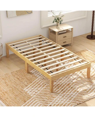 Twin Size Wooden Platform Bed Frame 14" with Rubber Wood Legs Under-bed Storage