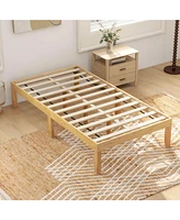Twin Size Wooden Platform Bed Frame 14" with Rubber Wood Legs Under-bed Storage