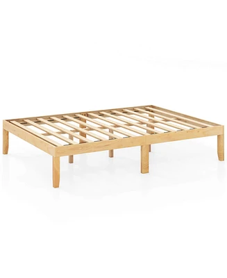 Full Size Wooden Platform Bed Frame 14" with Rubber Wood Legs Under-bed Storage