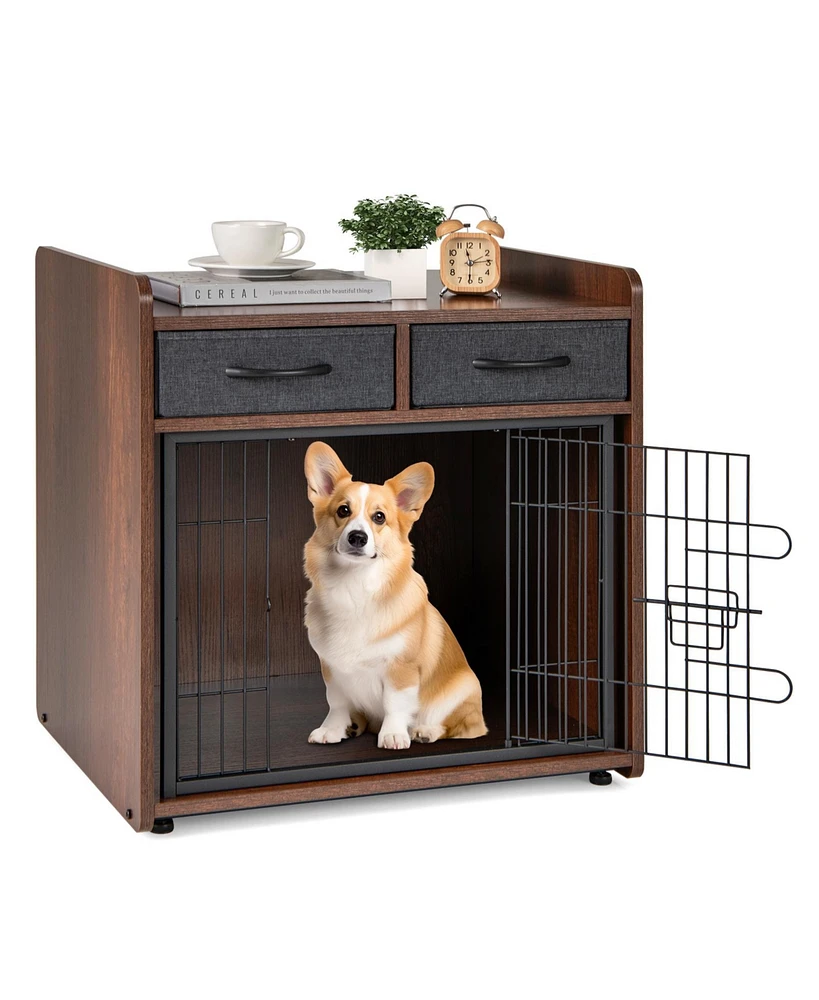 Indoor Dog Crate Furniture with 2 Fabric Drawers and End Table – Multi-Functional Pet Cage for Home Use