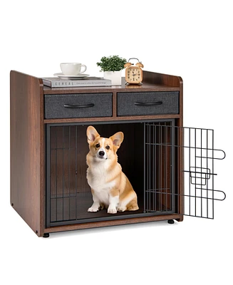 Indoor Dog Crate Furniture with 2 Fabric Drawers and End Table – Multi-Functional Pet Cage for Home Use
